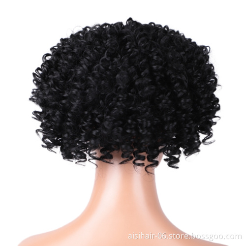 Cheap wholesale short black water wave good kinky curly synthetic headband attached wig grip black women brazilian
